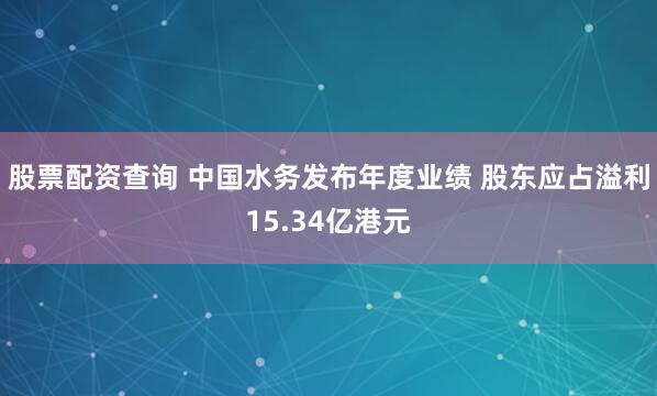 股票配资查询 中国水务发布年度业绩 股东应占溢利15.34亿港元